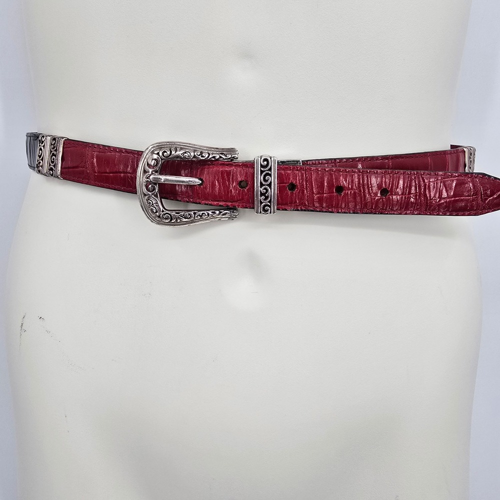 Brighton Womens Reversible Red Black Croc Embossed Leather Belt 34 Western 43101